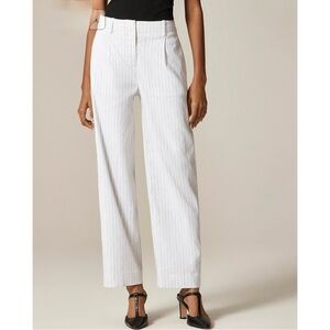 NWT J. Crew Pleated Tapered Pant Pinstripe Linen-viscose Blend Ivory Navy